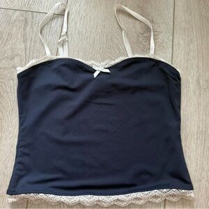 Edikted Navy Blue Lace Trim Tank Top